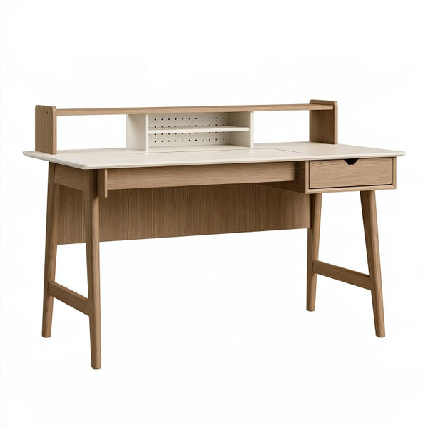 Scrivania 120 x 60 x 100 cm in legno ingegnerizzato rovere naturale e bianco con ripiano e cassetto stile moderno