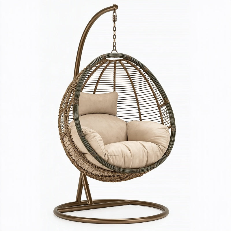 Poltrona sospesa 105 x 105 x 195 cm in rattan e metallo beige marrone per interno ed esterno