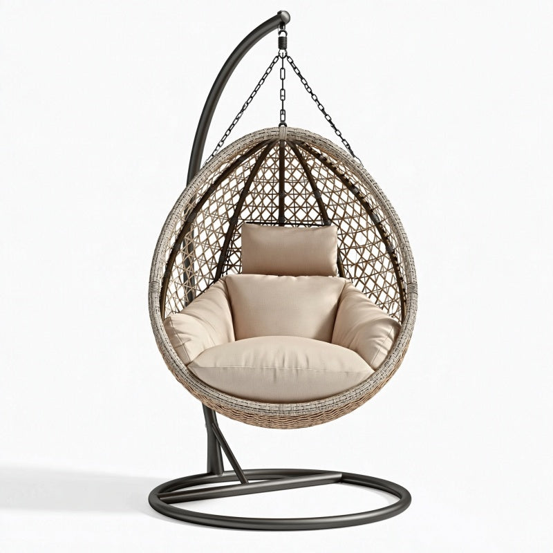 Poltrona sospesa 105 x 105 x 195 cm in fibra intrecciata beige con struttura in acciaio