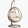 Poltrona sospesa 105 x 105 x 195 cm in metallo e fibra intrecciata marrone con seduta beige stile contemporaneo