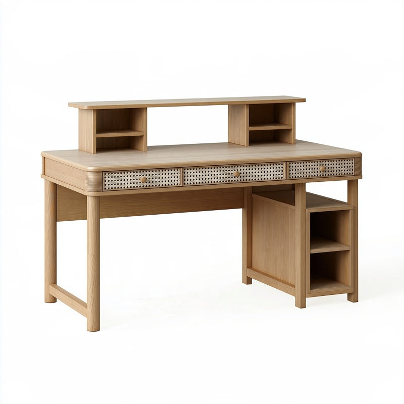 Scrivania 120 x 60 x 105 cm in legno naturale con cassetti e ripiani stile moderno