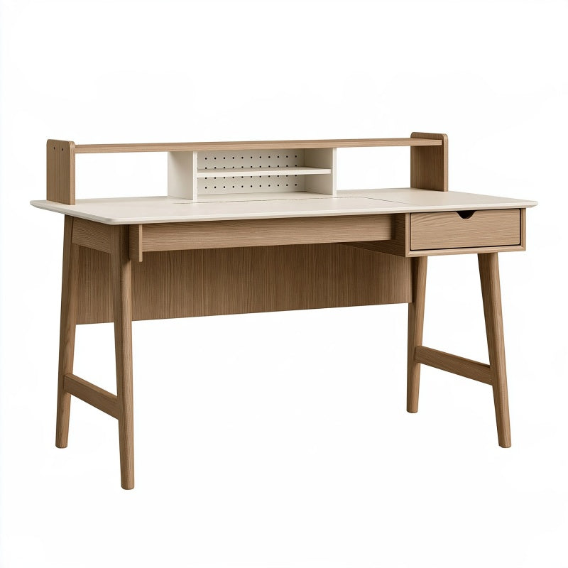 Scrivania 120 x 60 x 100 cm in legno ingegnerizzato rovere naturale e bianco con ripiano e cassetto stile moderno