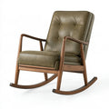 Sedia a dondolo 68 x 90 x 100 cm in legno marrone con rivestimento verde effetto pelle stile retrò