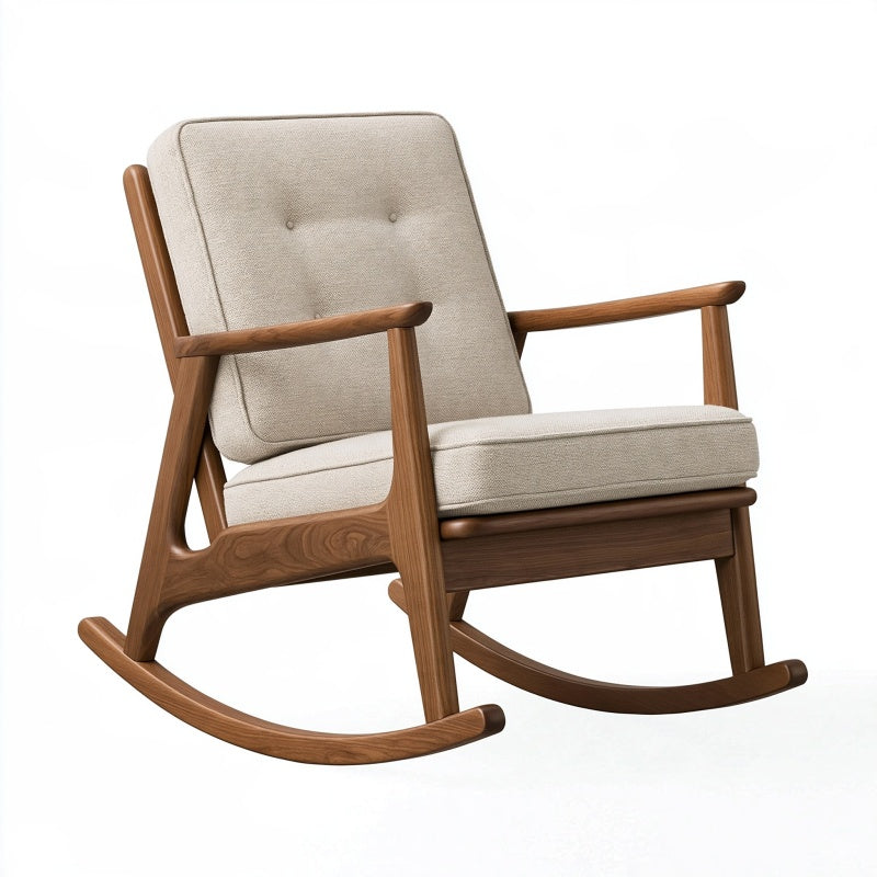 Sedia a dondolo 68 x 90 x 98 cm in legno marrone e tessuto beige - poltrona relax con braccioli