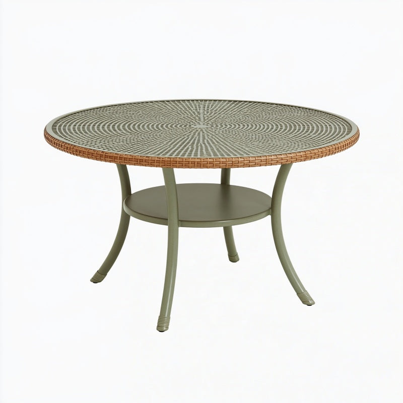 Tavolo da giardino rotondo diametro 100 cm in metallo verde oliva con piano intrecciato