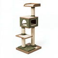 Tiragraffi per gatti 60 x 45 x 150 cm in legno e sisal verde con cuccia e piattaforme