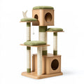 Tiragraffi per gatti 60 x 50 x 150 cm in legno beige e verde con pali in sisal e cucce