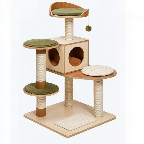 Tiragraffi per gatti 60 x 50 x 150 cm in legno beige e marrone con sisal e piattaforme