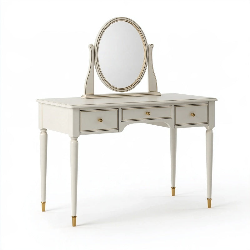 Toeletta con specchio 120 x 50 x 150 cm in legno bianco con cassetti stile classico