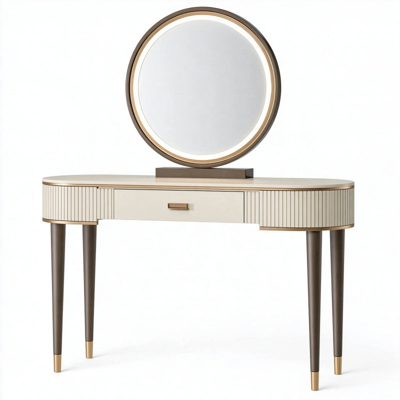 Toeletta con specchio 120 cm in legno avorio e marrone - stile moderno con cassetto